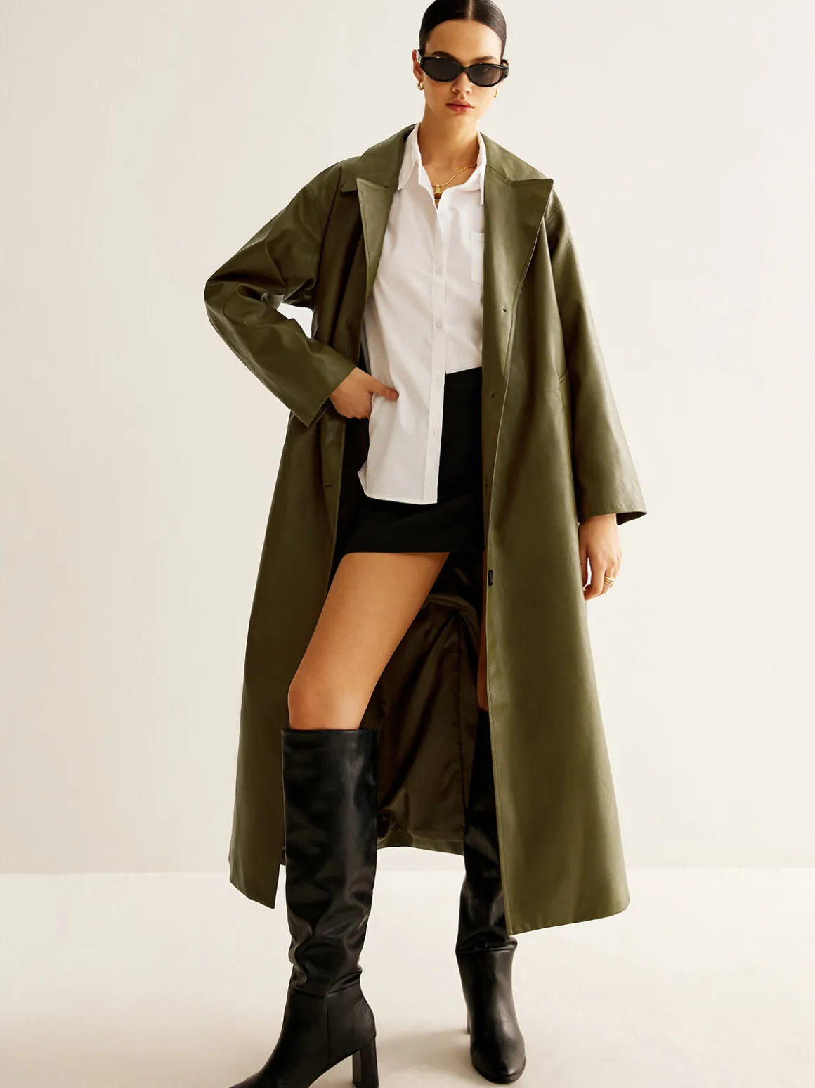 Vintage Faux Leather Long Jacket
