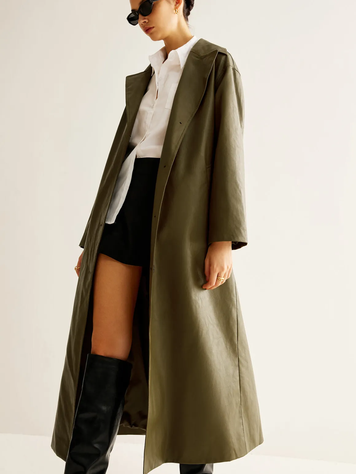 Vintage Faux Leather Long Jacket