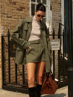 Vintage Flap-Pockets Zipper Polo Trench Coat