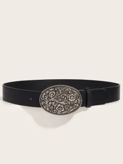 Vintage Floral-Oval Buckle Belt