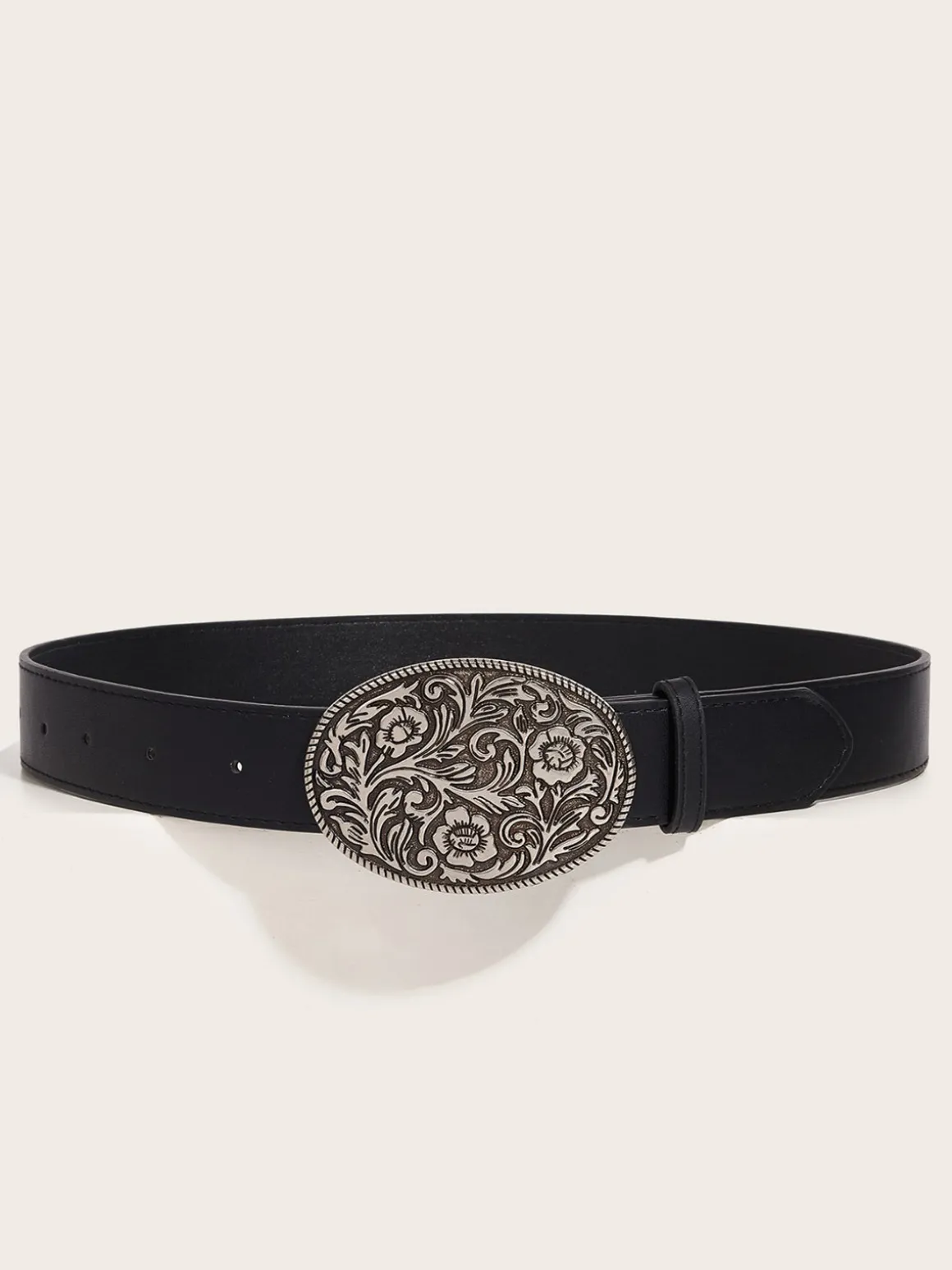 Vintage Floral-Oval Buckle Belt