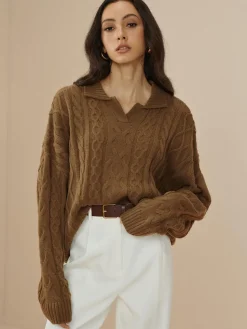 Vintage Lapel Cable Pullover Sweater