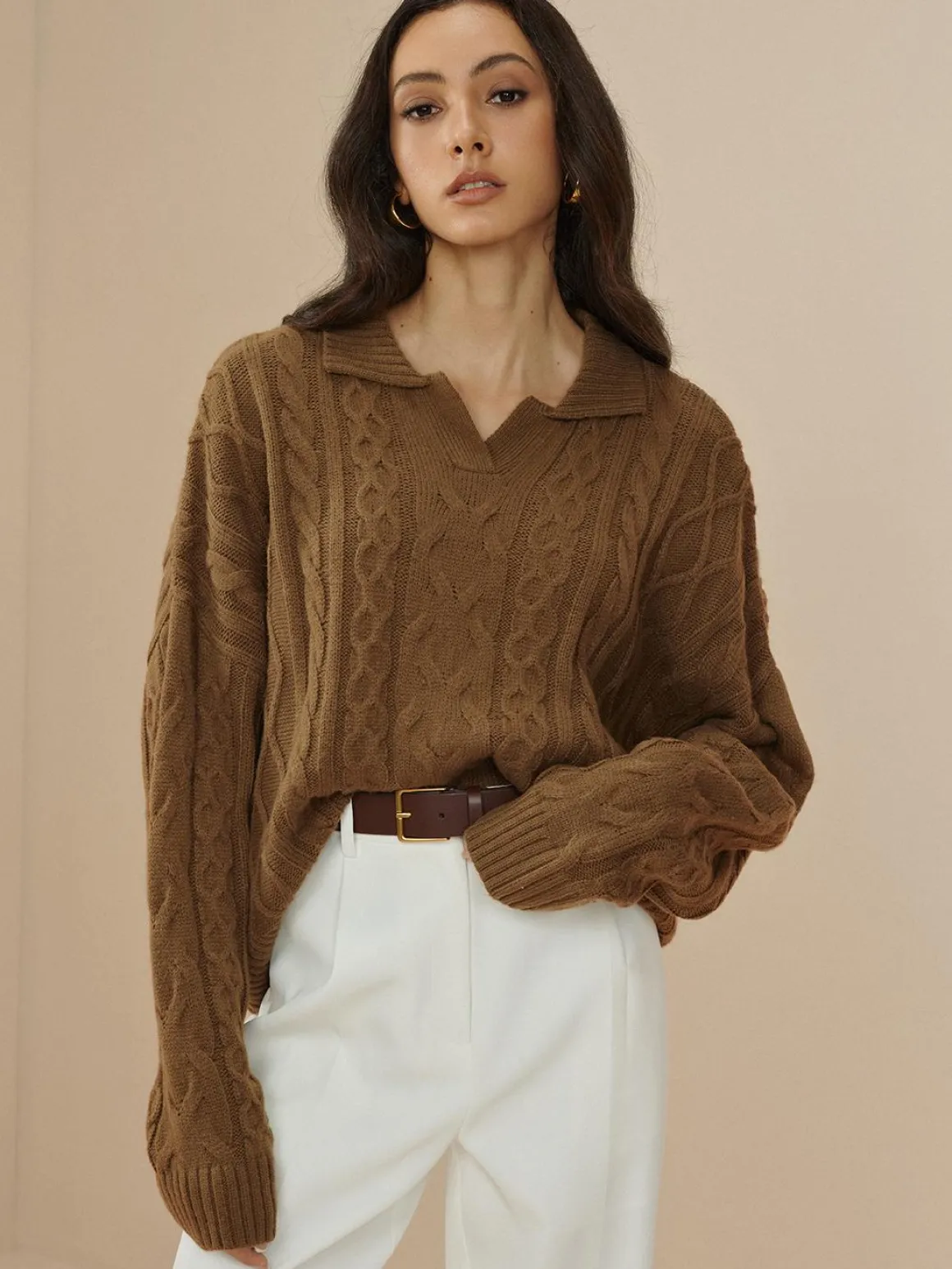 Vintage Lapel Cable Pullover Sweater
