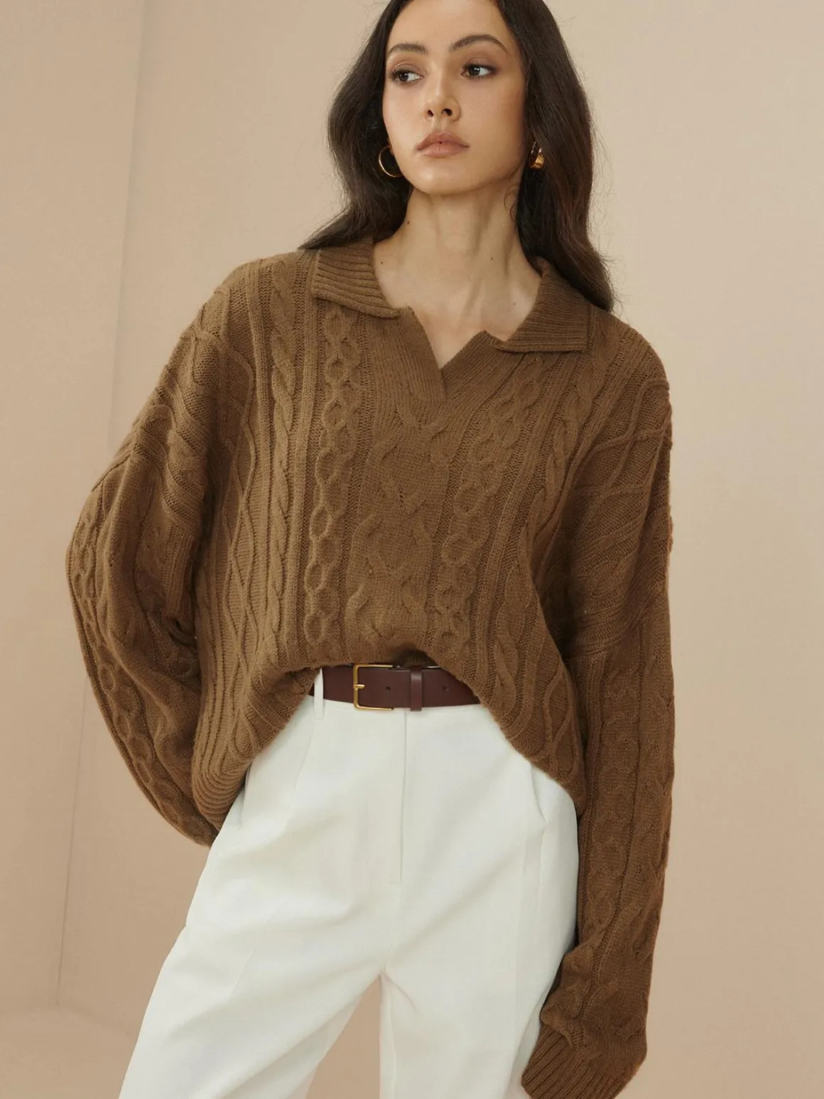 Vintage Lapel Cable Pullover Sweater