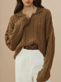 Vintage Lapel Cable Pullover Sweater