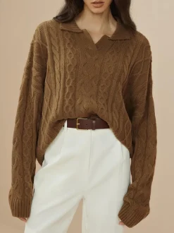 Vintage Lapel Cable Pullover Sweater
