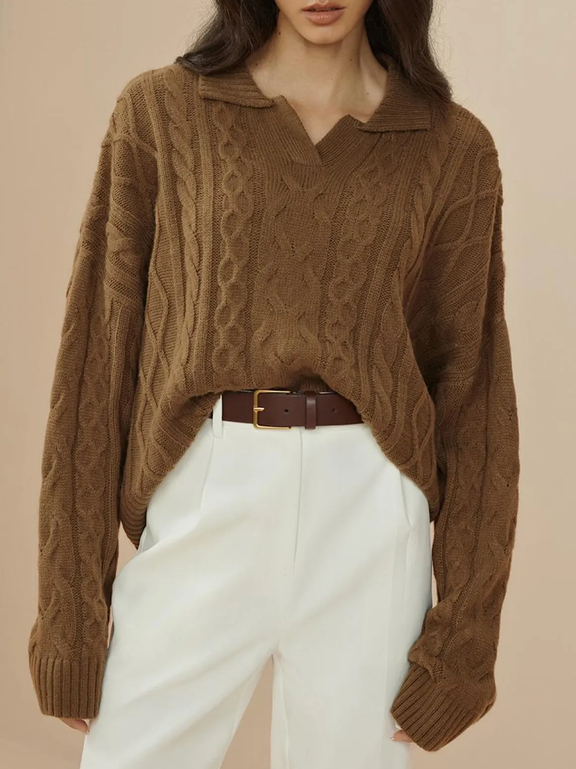 Vintage Lapel Cable Pullover Sweater