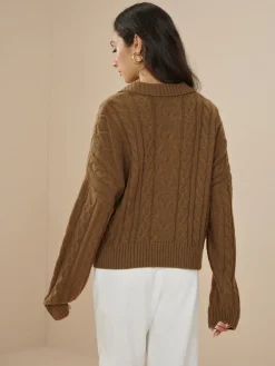 Vintage Lapel Cable Pullover Sweater