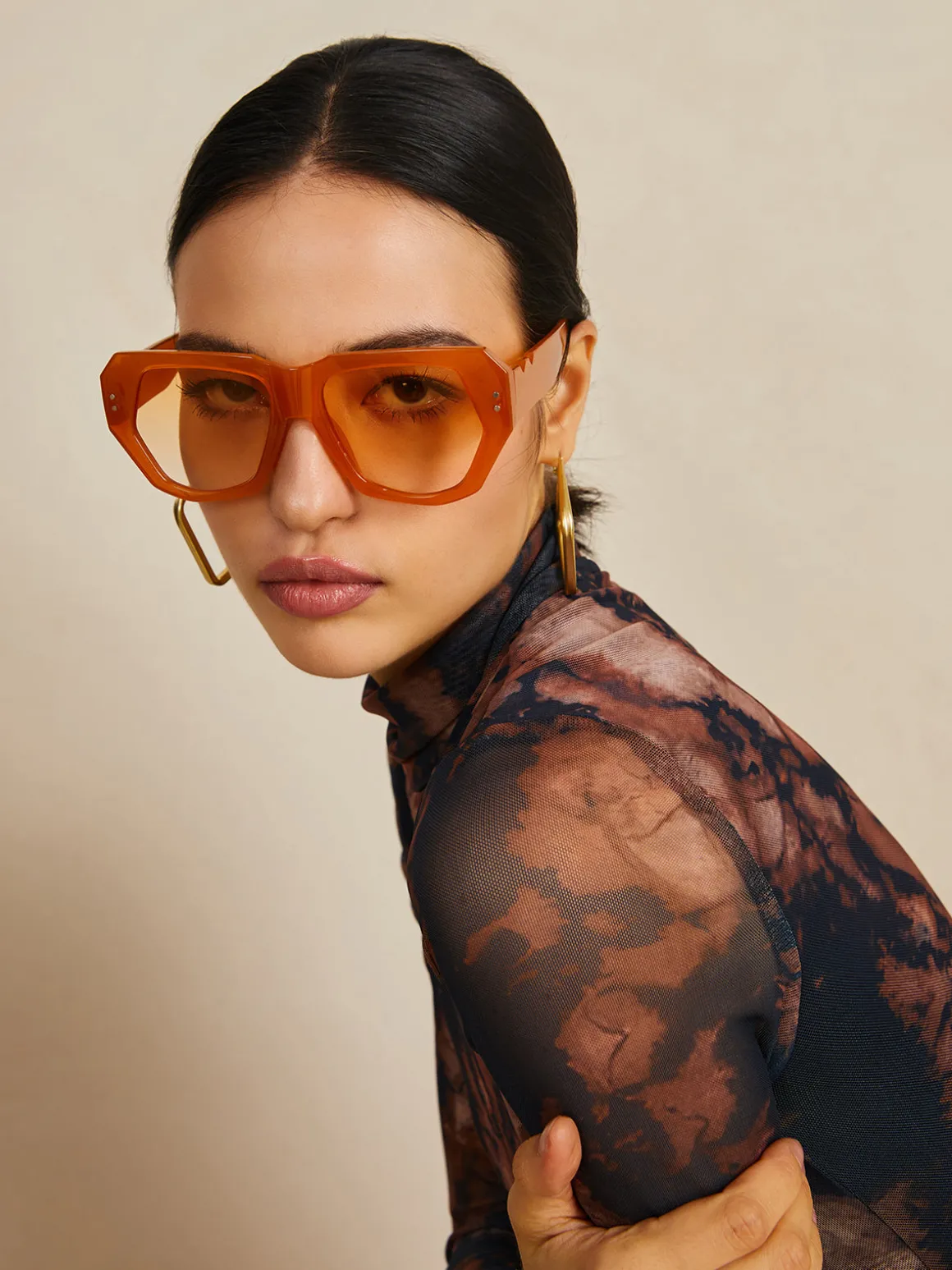 Vintage Polygon Cat Eye Rivets Sunglasses