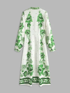 Vintage Printed Button Long Dress