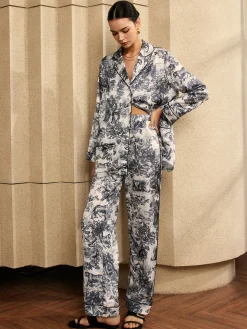 Vintage Printed Piping Pants Set
