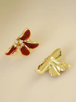 Vintage Rhinestone Floral Stud Earrings