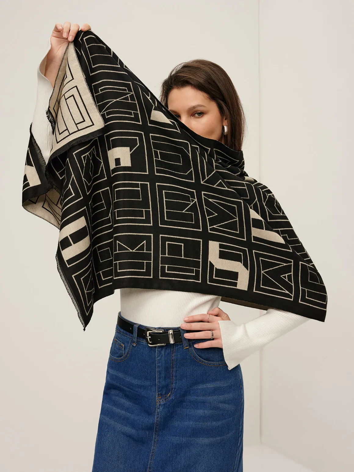 Vintage Two Tone  Letters Scarf
