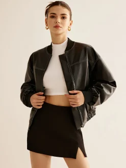 Vintage Zipper PU Leather Short Jacket