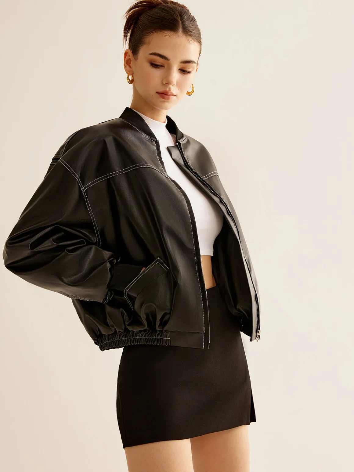 Vintage Zipper PU Leather Short Jacket