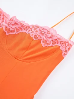 Vitamin C Mesh Lace Trim Long Dress