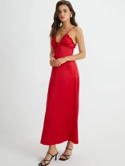 V-Neck Backless Tie Front Long Dress