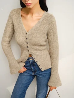 V-Neck Bell Sleeve Button Cardigan