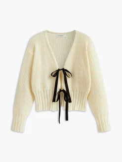 V-Neck Bow Ribbed Cardigan