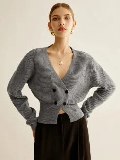 V-Neck Button Cinched Cardigan