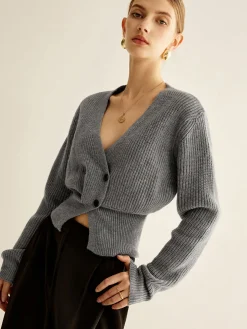 V-Neck Button Cinched Cardigan