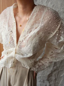 V-Neck Button Floral Sheer Shirt