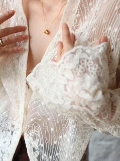V-Neck Button Floral Sheer Shirt