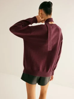 V-Neck Button Knit Outerwear With Scarf