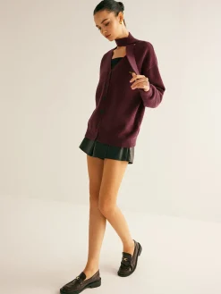 V-Neck Button Knit Outerwear With Scarf
