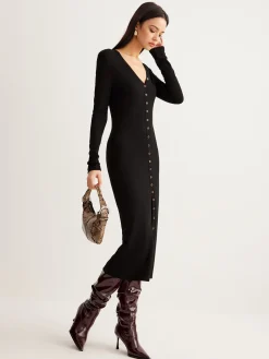 V-Neck Button Slim Long Dress