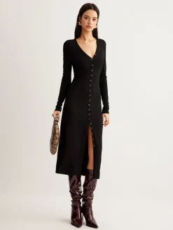 V-Neck Button Slim Long Dress
