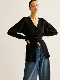 V-Neck Button Slit Cardigan