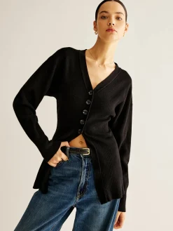 V-Neck Button Slit Cardigan