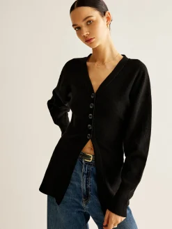 V-Neck Button Slit Cardigan