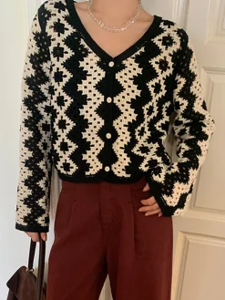 V-Neck Chevron Breasted Cardigan