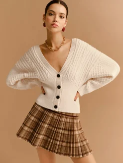 V-Neck Cinched Waist Twist Button Cardigan