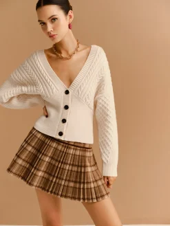 V-Neck Cinched Waist Twist Button Cardigan