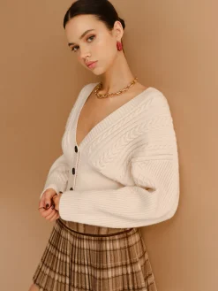 V-Neck Cinched Waist Twist Button Cardigan