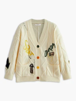 V-Neck Colorful-Button Cable Cardigan