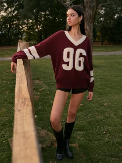 V-Neck Contrast Binding Sweater