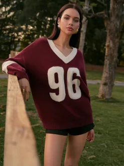 V-Neck Contrast Binding Sweater