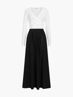 V-Neck Double Pockets Long Sleeve Long Dress