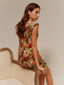 V-Neck Floral Zipper Tank Dress