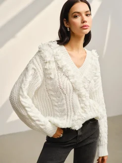V-Neck Floral-Decor Shift Sweater
