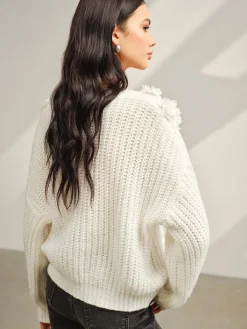 V-Neck Floral-Decor Shift Sweater