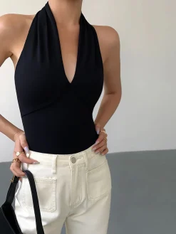 V-Neck Halter Open Back Tank Top
