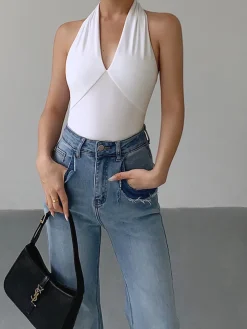 V-Neck Halter Open Back Tank Top