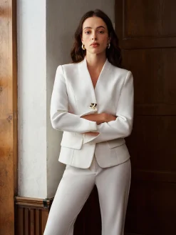 V-Neck Metal Button Petite Blazer