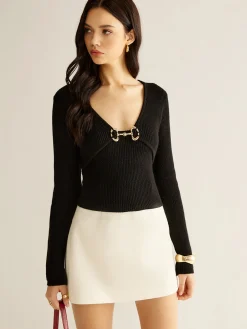 V-Neck Metal Detail Sweater