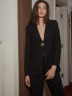 V-Neck Metal-Button Split Blazer